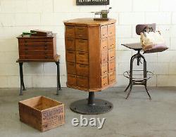 C. 1901 Antique Industrial AR Brown Rotating Oak 40 Drawer Hardware Store Cabinet