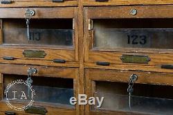 C. 1920 Glass Front 54 Drawer Locking Apothecary Cabinet With Keys