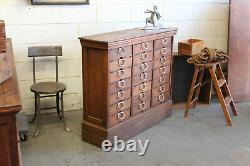 C1878 Antique Industrial Ambergs Oak 21 Drawer Paper File Cabinet Apothecary