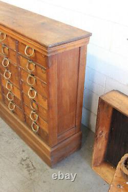 C1878 Antique Industrial Ambergs Oak 21 Drawer Paper File Cabinet Apothecary