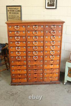 C1878 Antique Industrial Ambergs Oak 36 Drawer Paper File Cabinet Apothecary