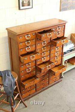 C1878 Antique Industrial Ambergs Oak 36 Drawer Paper File Cabinet Apothecary