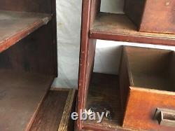 C1900 antique store counter cabinet open top shelves PINE original varnish 14