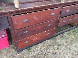 C1900 antique store counter cabinet open top shelves PINE original varnish 14' B
