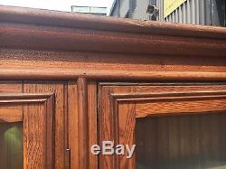 C1900 heart pine & chestnut three door glass built in cabinet NY state 101 x 63