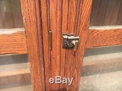 C1900 heart pine & chestnut three door glass built in cabinet NY state 101 x 63