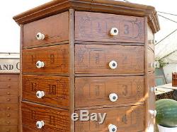 C1903 AMERICAN antique bolt & SCREW octagonal hardware store cabinet 80 drawer
