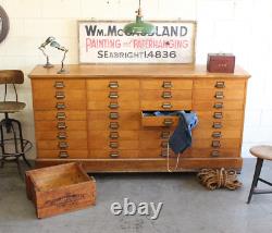 C1930s Antique Industrial Oak 32 Drawer Paper Flat File Cabinet Apothecary Vtg