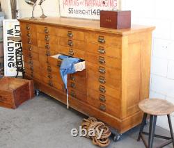 C1930s Antique Industrial Oak 32 Drawer Paper Flat File Cabinet Apothecary Vtg