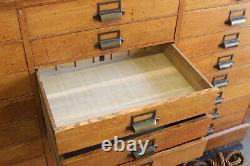 C1930s Antique Industrial Oak 32 Drawer Paper Flat File Cabinet Apothecary Vtg