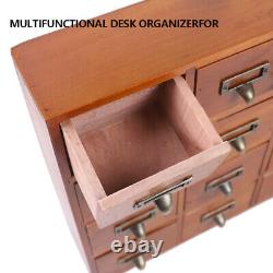 Cabinet 16-Drawer Label Holder Organizer Card Catalog Wood Apothecary Medicine