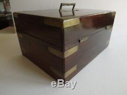 Campaign Style Mahogany & Brass Bound Jewellery Box Late Victorian