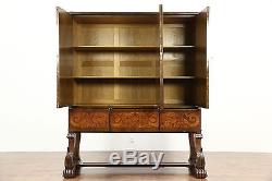Carved 1910 Antique China, Bar or Library Cabinet with Marquetry