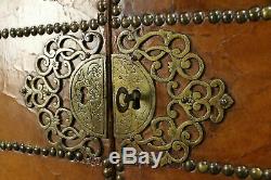 Carved Oak & Leather Antique Dutch Bar or Hall Cabinet #31354