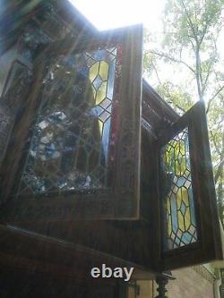 Carved Stained Glass Bookcase Gothic Victorian Cabinet