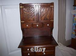 Child's Oak Hoosie Cabinet Salesmans Sample Tea Set