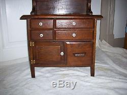 Child's Oak Hoosie Cabinet Salesmans Sample Tea Set