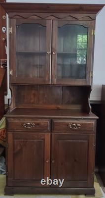 China Cabinet & Hutch, Dark Pine, withDrawers, Early American Style, Hand Finished