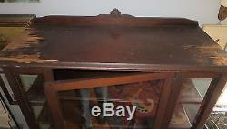 China Cupboard / Hutch Solid Wood w Glass Doors & Sides + Drawer Vintage Cabinet