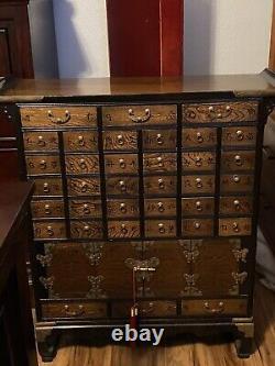 Chinese Apothecary Pagoda Medicine Cabinet Vintage 30Tall X 25 Long