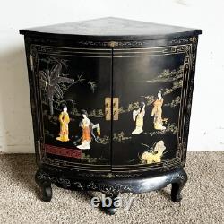 Chinese Black Lacquered and Hand Laminated Demi Lune Cabinet/Side Table