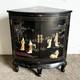 Chinese Black Lacquered And Hand Laminated Demi Lune Cabinet/side Table