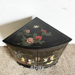 Chinese Black Lacquered and Hand Laminated Demi Lune Cabinet/Side Table