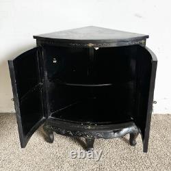 Chinese Black Lacquered and Hand Laminated Demi Lune Cabinet/Side Table