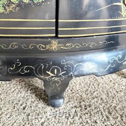 Chinese Black Lacquered and Hand Laminated Demi Lune Cabinet/Side Table