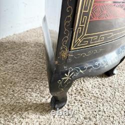 Chinese Black Lacquered and Hand Laminated Demi Lune Cabinet/Side Table