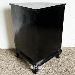 Chinese Black Lacquered and Hand Laminated Demi Lune Cabinet/Side Table