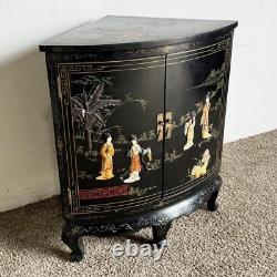 Chinese Black Lacquered and Hand Laminated Demi Lune Cabinet/Side Table