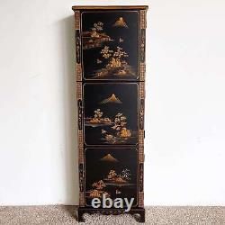 Chinese Black and Gold Hand Painted Tall Cabinet