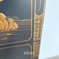 Chinese Black and Gold Hand Painted Tall Cabinet