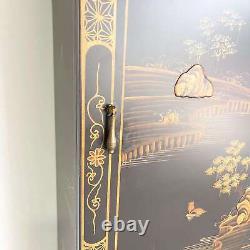 Chinese Black and Gold Hand Painted Tall Cabinet