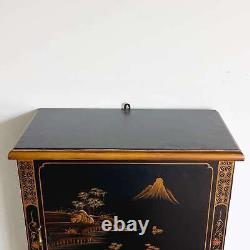 Chinese Black and Gold Hand Painted Tall Cabinet