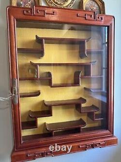 Chinoiserie Glass Cabinet With Yellow Felt Rosewood Antique Locking Display