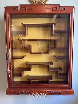 Chinoiserie Glass Cabinet With Yellow Felt Rosewood Antique Locking Display