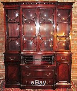 Chippendale Style Mahogany Bubble Glass Breakfront With Butler's Desk