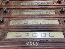 Clarks Spool Cabinet, Cherry, 4 Drawers and Gold Glass Labels Original Pulls