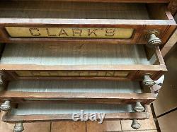 Clarks Spool Cabinet, Cherry, 4 Drawers and Gold Glass Labels Original Pulls