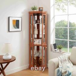 Corner Display Cabinet Heavy Duty Lighted Glass Display Rack Wine Shelf & Decor