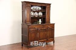 Country French 1910 Antique Oak Sideboard Pewter Cupboard