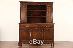 Country French 1910 Antique Oak Sideboard Pewter Cupboard