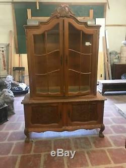 Country French Oak Antique Carved China Cabinet 06be291