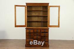 Country Pine Antique 15 Drawer File Cabinet & Bookcase or Pantry Cupboard #30240