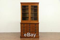 Country Pine Antique 15 Drawer File Cabinet & Bookcase or Pantry Cupboard #30240