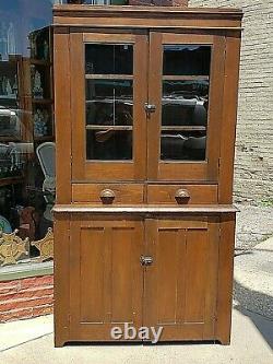 Country primitive Antique stepback cupboard cabinet wood Full plank