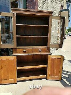 Country primitive Antique stepback cupboard cabinet wood Full plank