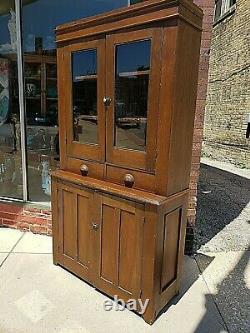 Country primitive Antique stepback cupboard cabinet wood Full plank